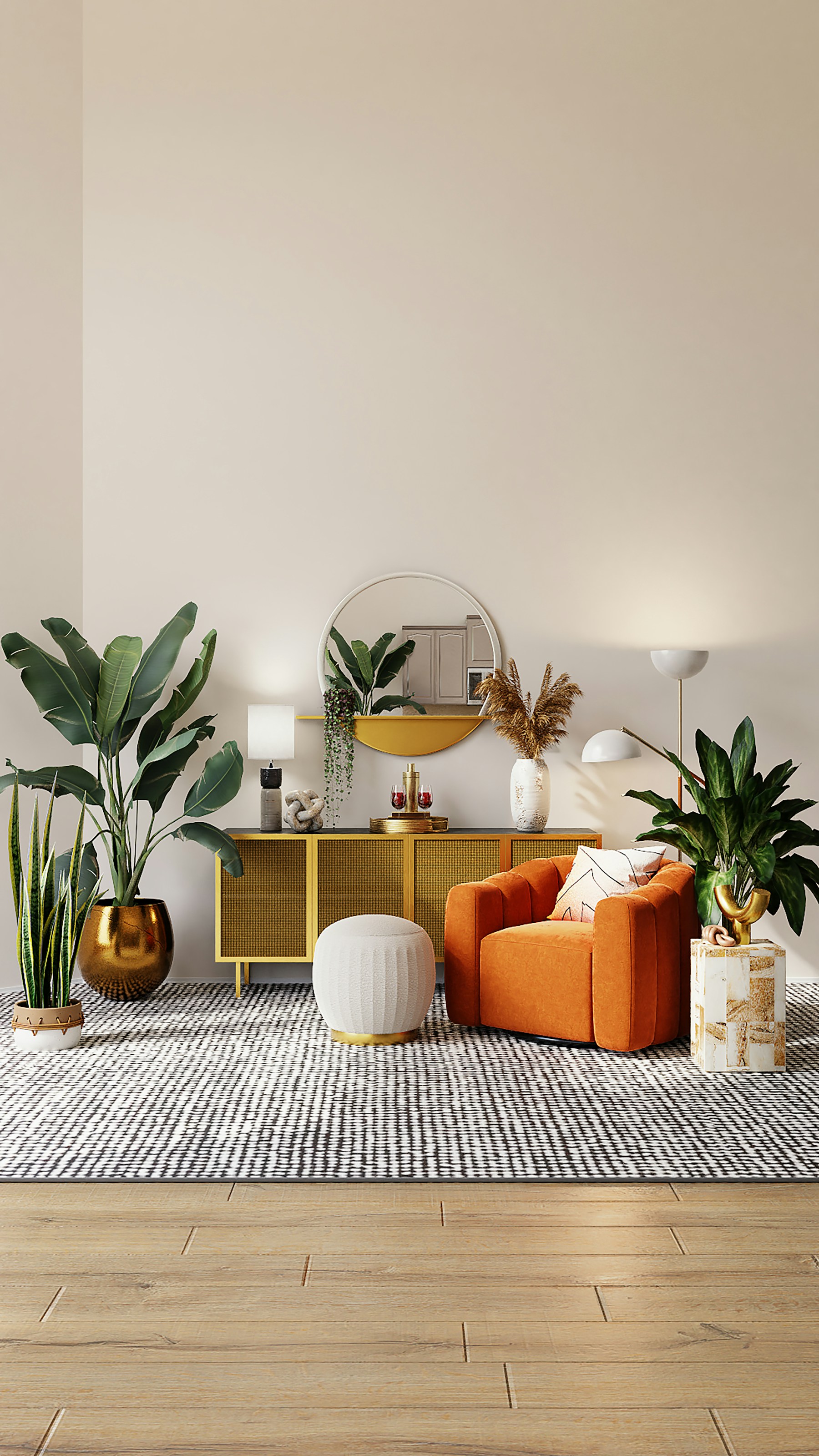 Japandi-inspired interior with professionally installed wallcovering